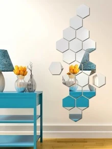 12pcs/set PMMA Mirror Wall Sticker, Creative Geometric Design Self Adhesive 3D Butterfly Wall Decor For Home - Silver - View 1