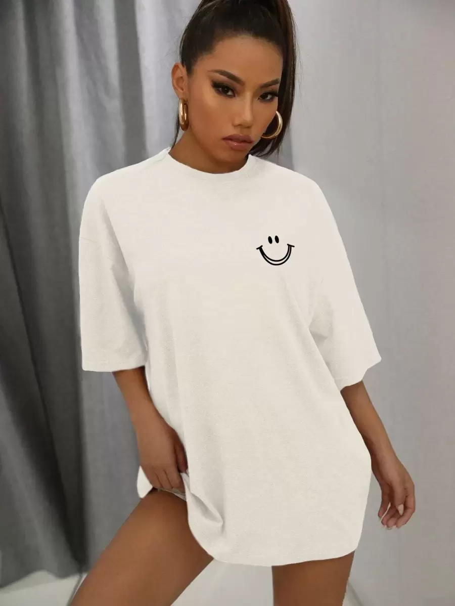 SHEIN Unity Cartoon Graphic Drop Shoulder Oversized Tee - White - View 1