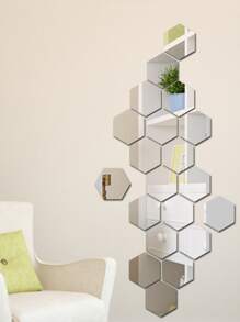 12pcs/set PMMA Mirror Wall Sticker, Creative Geometric Design Self Adhesive 3D Butterfly Wall Decor For Home - Silver - View 6