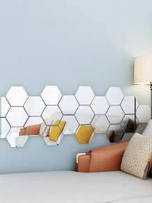 12pcs/set PMMA Mirror Wall Sticker, Creative Geometric Design Self Adhesive 3D Butterfly Wall Decor For Home - Silver - View 2