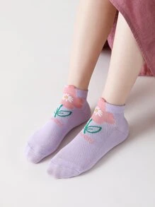 5雙小女童花卉圖案短襪 - 彩色 - 查看 2