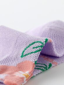 5雙小女童花卉圖案短襪 - 彩色 - 查看 6