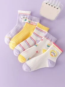 5 đôi Vớ thủy thủ đoàn họa tiết hoa & sọc cho bé gái mới tập đi - Nhiều màu - Xem 1