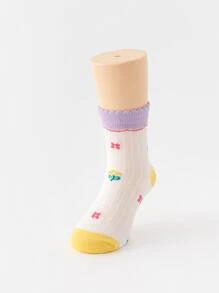 5 đôi Vớ thủy thủ đoàn họa tiết hoa & sọc cho bé gái mới tập đi - Nhiều màu - Xem 2