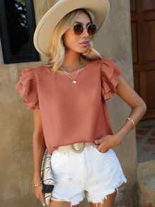 SHEIN Clasi 素色多層袖襯衫 - 珊瑚粉 - 查看 1