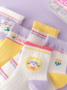 5 đôi Vớ thủy thủ đoàn họa tiết hoa & sọc cho bé gái mới tập đi - Nhiều màu - Xem 4