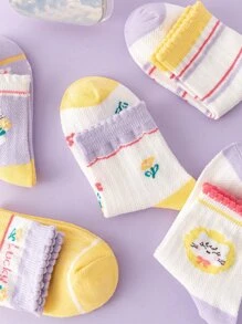 5 đôi Vớ thủy thủ đoàn họa tiết hoa & sọc cho bé gái mới tập đi - Nhiều màu - Xem 5