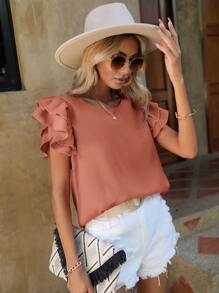 SHEIN Clasi 素色多層袖襯衫 - 珊瑚粉 - 查看 4