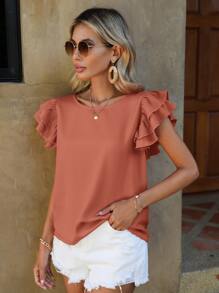 SHEIN Clasi 素色多層袖襯衫 - 珊瑚粉 - 查看 5