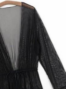 SHEIN Swim Lettuce Trim Ruffle Trim Flounce Sleeve Kimono,Summer Beach Beach Long Dressvacation Dresses Women - Black - View 4