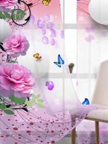 1pc Flower & Balloon Pattern Sheer Panel Curtain, Polyester Light Filtering Privacy Sheer Curtain For Home - Multicolor - View 3