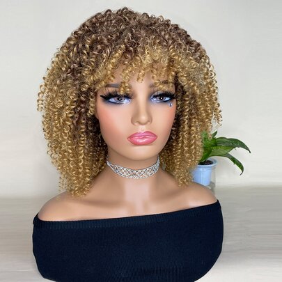 Afro Short Curly Synthetic Wig With Bangs