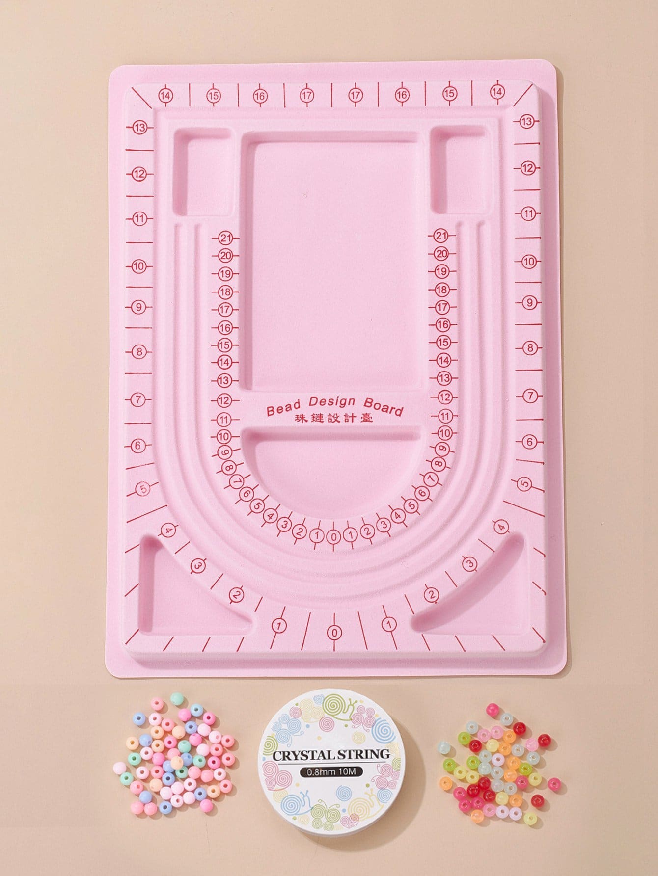 1片織板,1卷直徑0.8mm大約10m長的彈性線,2包混合款式丙烯酸珠子,適用於初學者手鍊和項鍊diy製作 - 彩色 - 查看 1