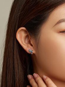 1對藍色流行耳釘適合女士S925純銀精細首飾類日常穿著禮物