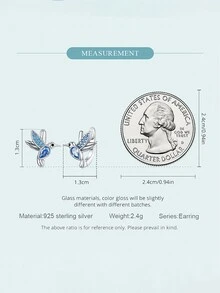 1對藍色流行耳釘適合女士S925純銀精細首飾類日常穿著禮物