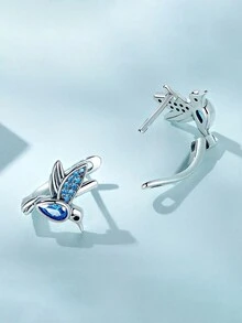 1對藍色流行耳釘適合女士S925純銀精細首飾類日常穿著禮物