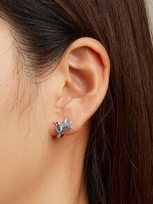 1對藍色流行耳釘適合女士S925純銀精細首飾類日常穿著禮物