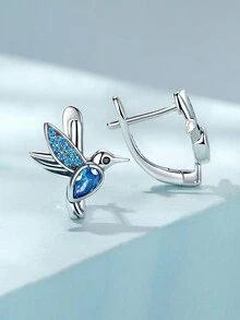 1對藍色流行耳釘適合女士S925純銀精細首飾類日常穿著禮物