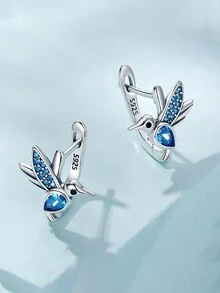 1對藍色流行耳釘適合女士S925純銀精細首飾類日常穿著禮物