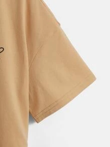 SHEIN Girls Slogan & Figure Graphic Drop Shoulder Tee - Khaki - View 4