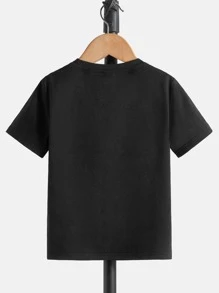 SHEIN Toddler Boys Change Animal Pattern Sequin Tee - Black - View 2