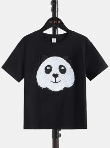 SHEIN Toddler Boys Change Animal Pattern Sequin Tee - Black - View 4