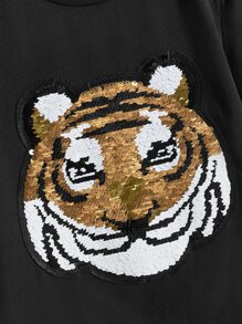 SHEIN Toddler Boys Change Animal Pattern Sequin Tee - Black - View 5