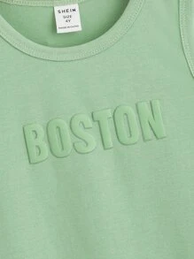 SHEIN Toddler Boys Letter Pattern Tank Top - Mint Green - View 4