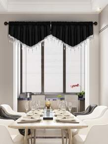 1pc Bead Decor Window Valance, Modern Polyester Black V Shaped Curtain Valance For Home - Black - View 1