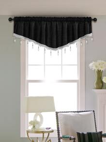 1pc Bead Decor Window Valance, Modern Polyester Black V Shaped Curtain Valance For Home - Black - View 2