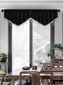 1pc Bead Decor Window Valance, Modern Polyester Black V Shaped Curtain Valance For Home - Black - View 3