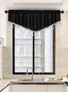 1pc Bead Decor Window Valance, Modern Polyester Black V Shaped Curtain Valance For Home - Black - View 4