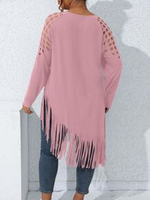 SHEIN LUNE Áo thun Plus size Bất đối xứng Cắt ra mép màu trơn Giải trí - Hồng - Xem 2