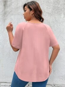 SHEIN Clasi Plus Sequins Trim Curved Hem Tee - Dusty Pink - View 2