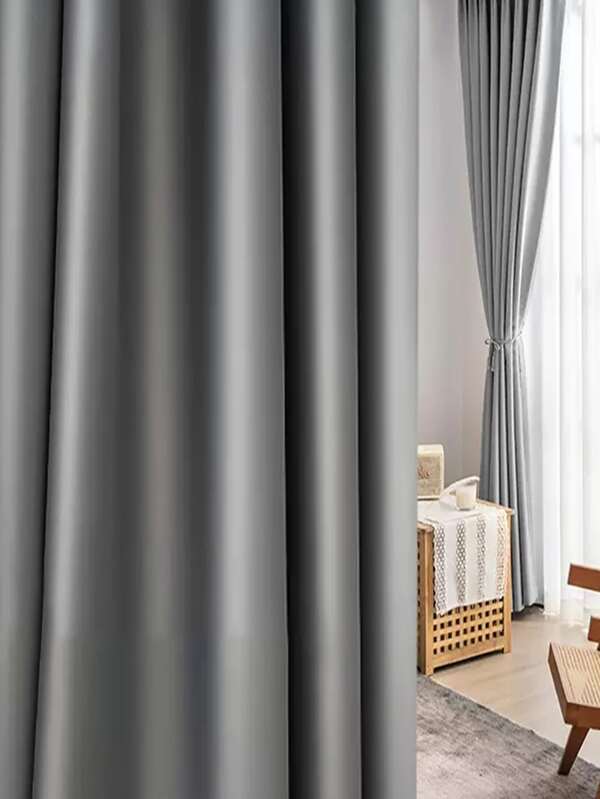 Solid Color Grey Single Panel Curtain, Minimalist Polyester Single Panel Blackout Curtain For Bedroom And Living Room, All Season