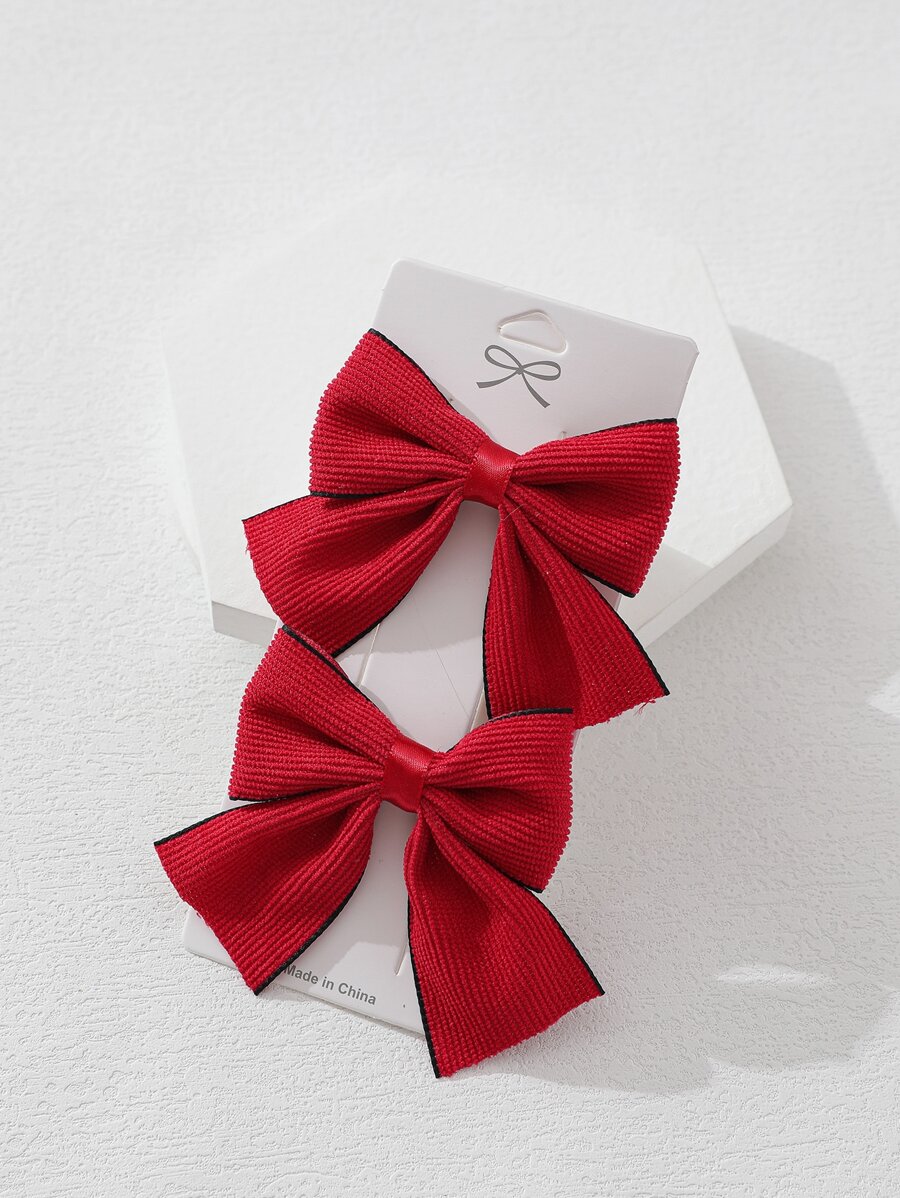 2入組小女童蝴蝶結裝飾髮夾 - 黑色 - 查看 1