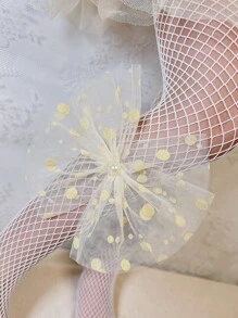 小女童人造珍珠和蝴蝶結裝飾漁網褲襪 - 白色 - 查看 4