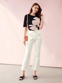 MOTF PREMIUM Top con estampado floral mezcla de viscosa