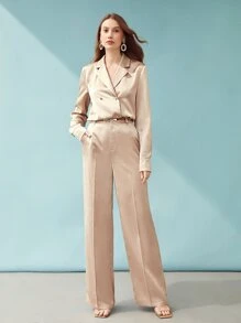 MOTF PREMIUM 緞面細條紋西裝外套襯衫 - 杏色 - 查看 6