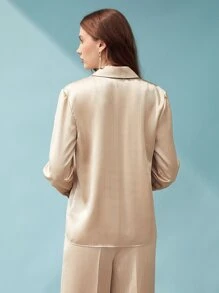 MOTF PREMIUM 緞面細條紋西裝外套襯衫 - 杏色 - 查看 8