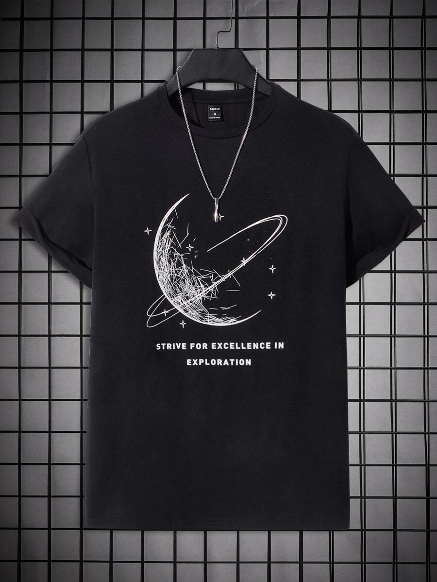 Manfinity RebelGame Men Slogan & Moon Print Tee - Black - View 1