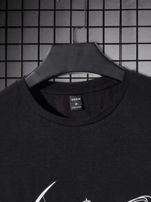 Manfinity RebelGame Men Slogan & Moon Print Tee - Black - View 3