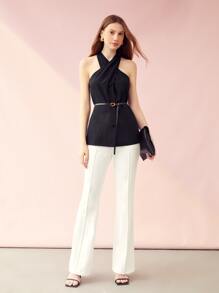 MOTF PREMIUM 交叉繞頸腰帶上衣 - 黑色 - 查看 2