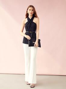 MOTF PREMIUM 交叉繞頸腰帶上衣 - 黑色 - 查看 6