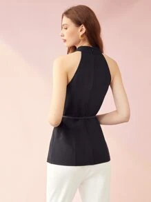 MOTF PREMIUM 交叉繞頸腰帶上衣 - 黑色 - 查看 7