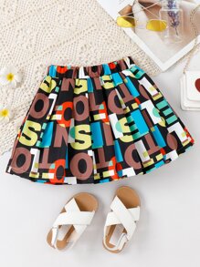 SHEIN 小女童不對稱領上衣和字母圖案半身裙