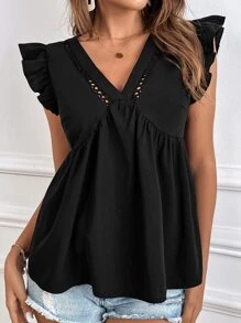 SHEIN Frenchy Eyelet Embroidery Ruffle Trim Blouse
