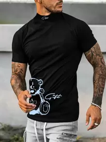 Manfinity Homme 男士卡通圖案T恤 - 黑色 - 查看 1