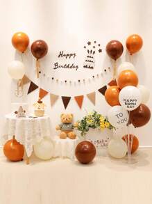 32pcs/set Latex Pull Flag & Balloon Set, Vintage Mixed Color Balloon Kit For Party - Multicolor - View 1
