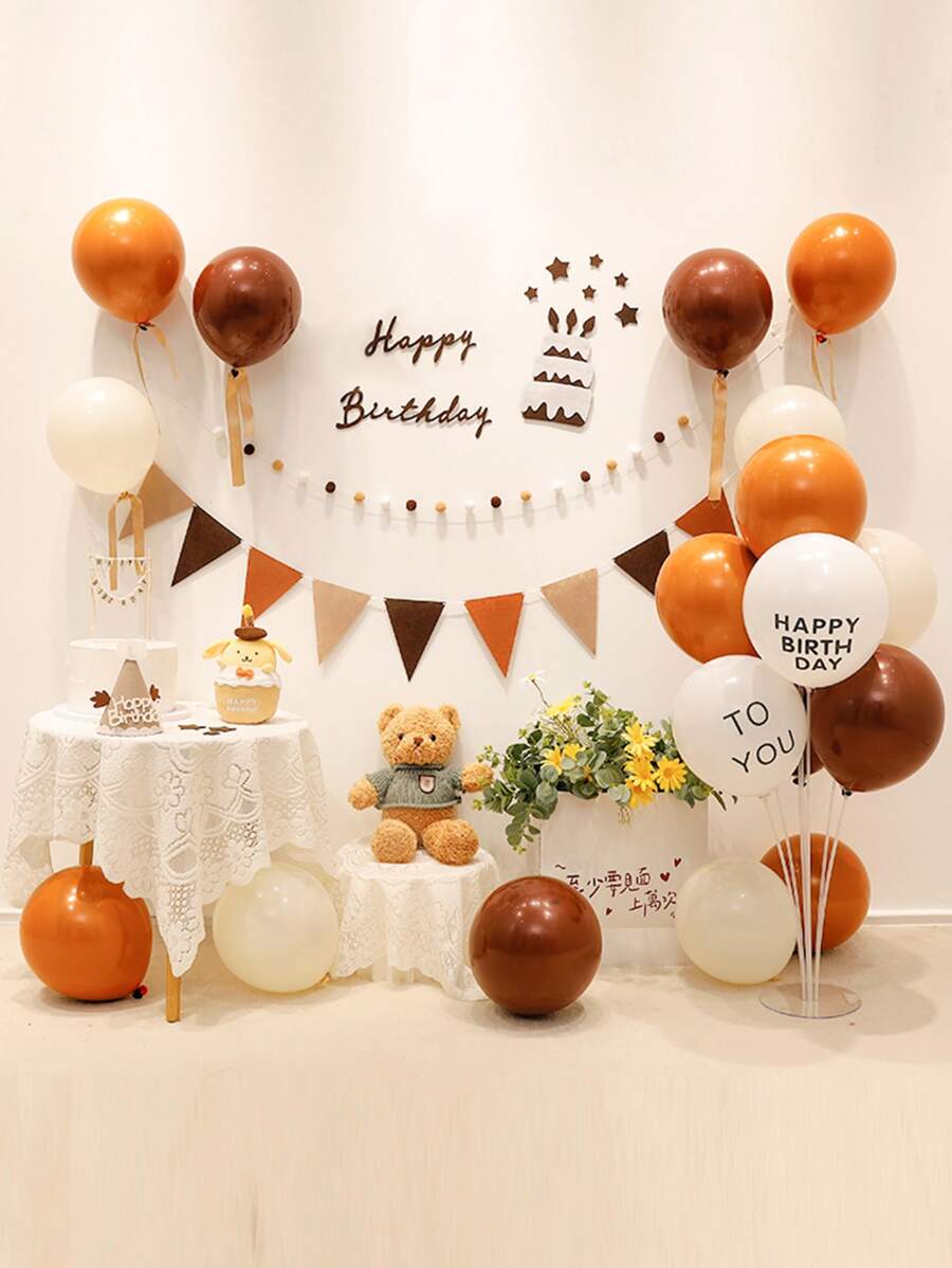 32pcs/set Latex Pull Flag & Balloon Set, Vintage Mixed Color Balloon Kit For Party - Multicolor - View 1